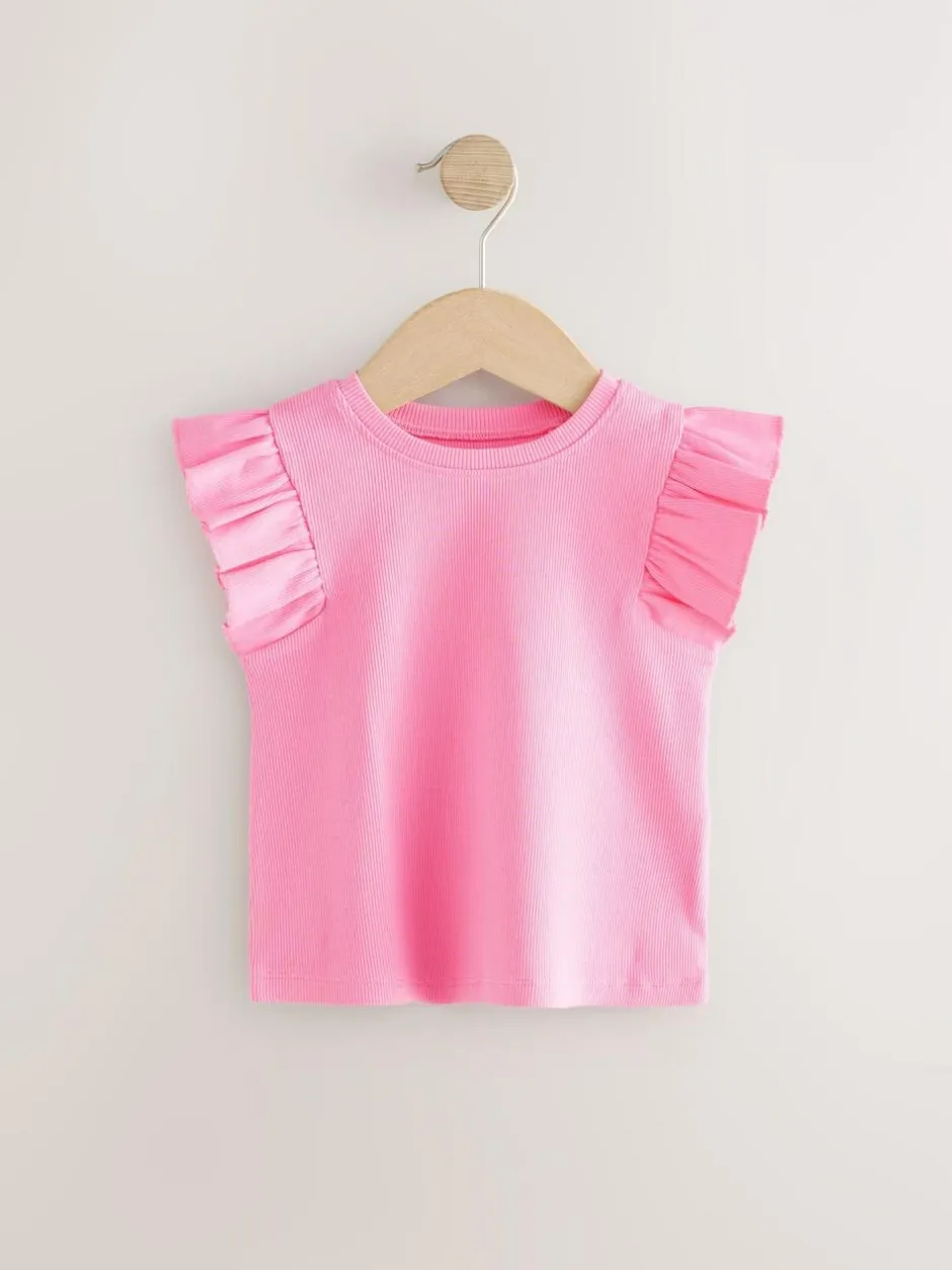 Next Frill Shoulder Ribbed Vest (3mths-7yrs) Pink Best