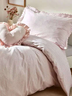 Next Pink Gingham Printed Bedding Duvet Cover and Pillowcase Set