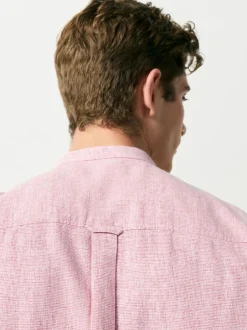 Next Grandad Collar Cotton Linen Blend Short Sleeve Shirt Pink New