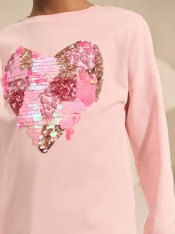 Next Long Sleeve Sequin Top (3-16yrs) Pink Heart