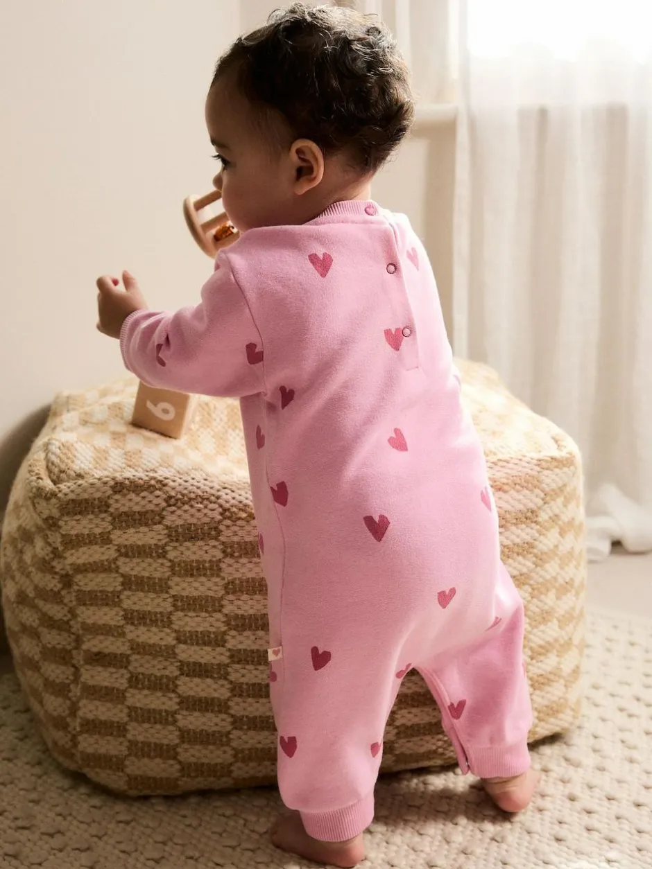 Next Jersey Baby Romper (0mths-3yrs) Pink Heart Printed Clearance