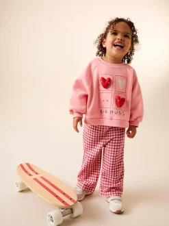Next Pink Heart Sweatshirt & Wide Leg Trousers Set (3mths-7yrs) Hot