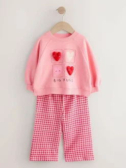 Next Pink Heart Sweatshirt & Wide Leg Trousers Set (3mths-7yrs) Hot