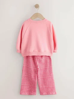 Next Pink Heart Sweatshirt & Wide Leg Trousers Set (3mths-7yrs) Hot