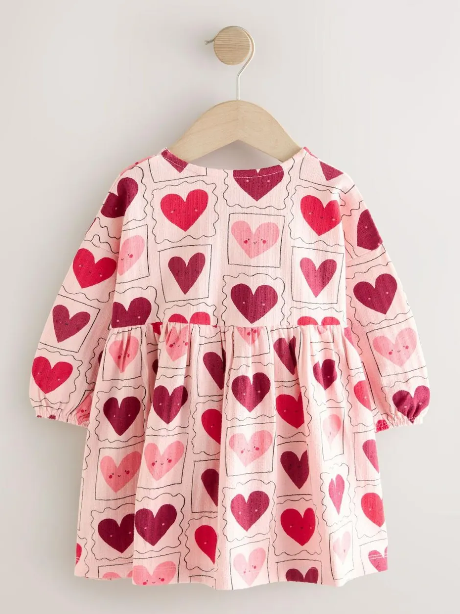 Next Long Sleeve Jersey Dress (3mths-7yrs) Pink Hearts New