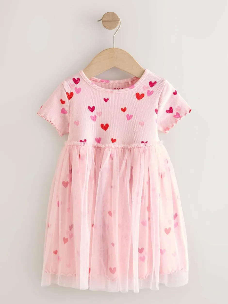 Next Pink Hearts Mesh Skirt Dress (3mths-7yrs) Clearance