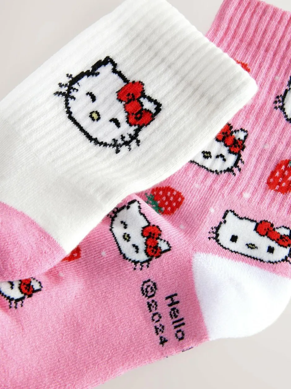 Next Pink Hello Kitty 2 Pack Cotton Rich Ankle Socks New