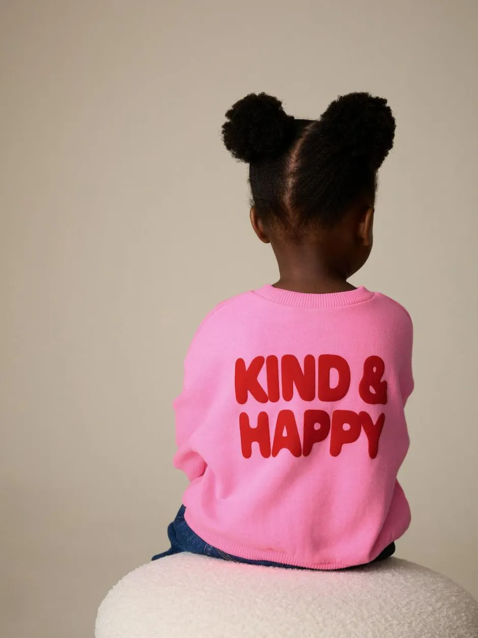 Next Pink Kind & Happy Crew Neck Sweatshirt (3mths-7yrs) Pink Kind & Happy Hot