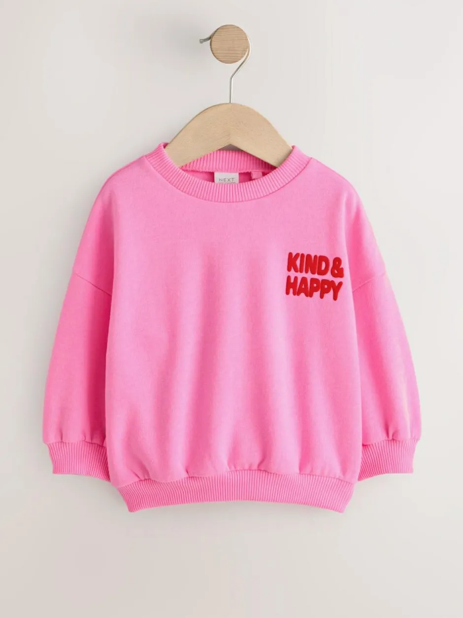 Next Pink Kind & Happy Crew Neck Sweatshirt (3mths-7yrs) Pink Kind & Happy Hot