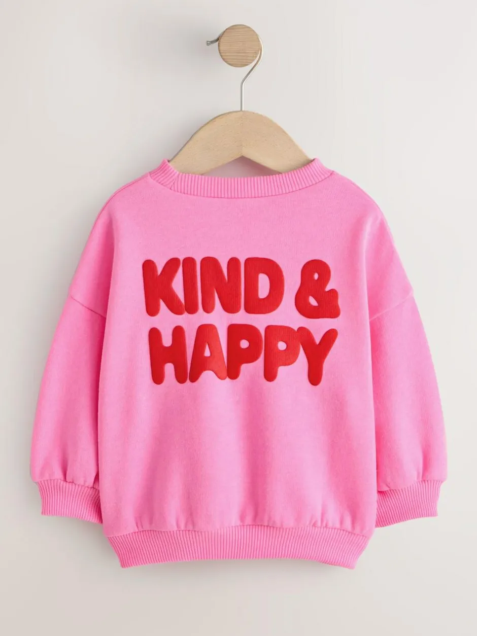 Next Pink Kind & Happy Crew Neck Sweatshirt (3mths-7yrs) Pink Kind & Happy Hot