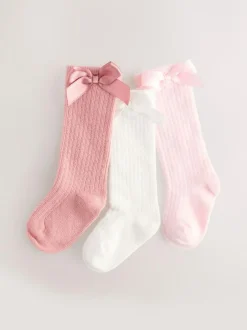 Next Pink Knee High Bow Baby Sock 3 Pack (0mths-2yrs) Outlet