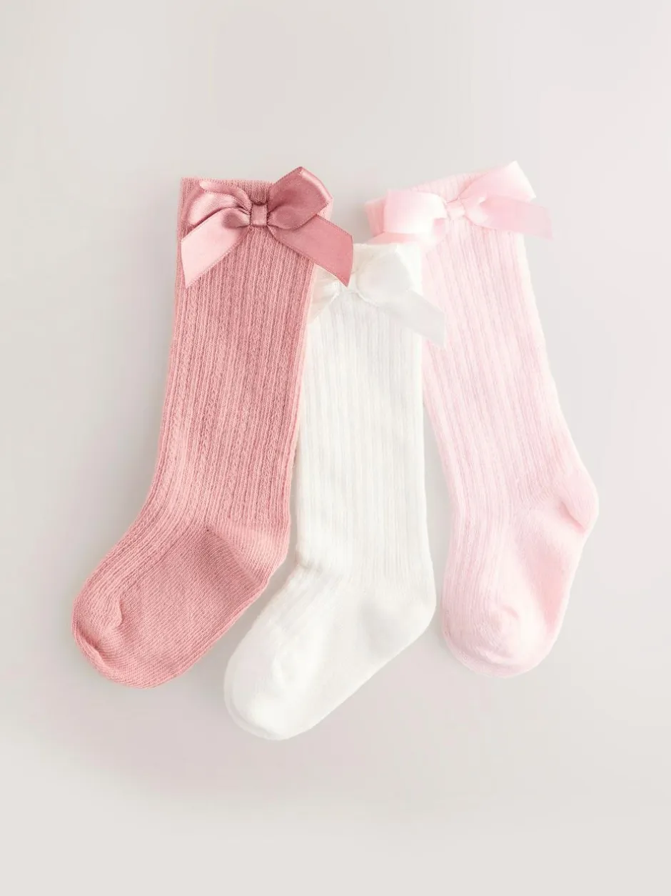 Next Pink Knee High Bow Baby Sock 3 Pack (0mths-2yrs) Outlet