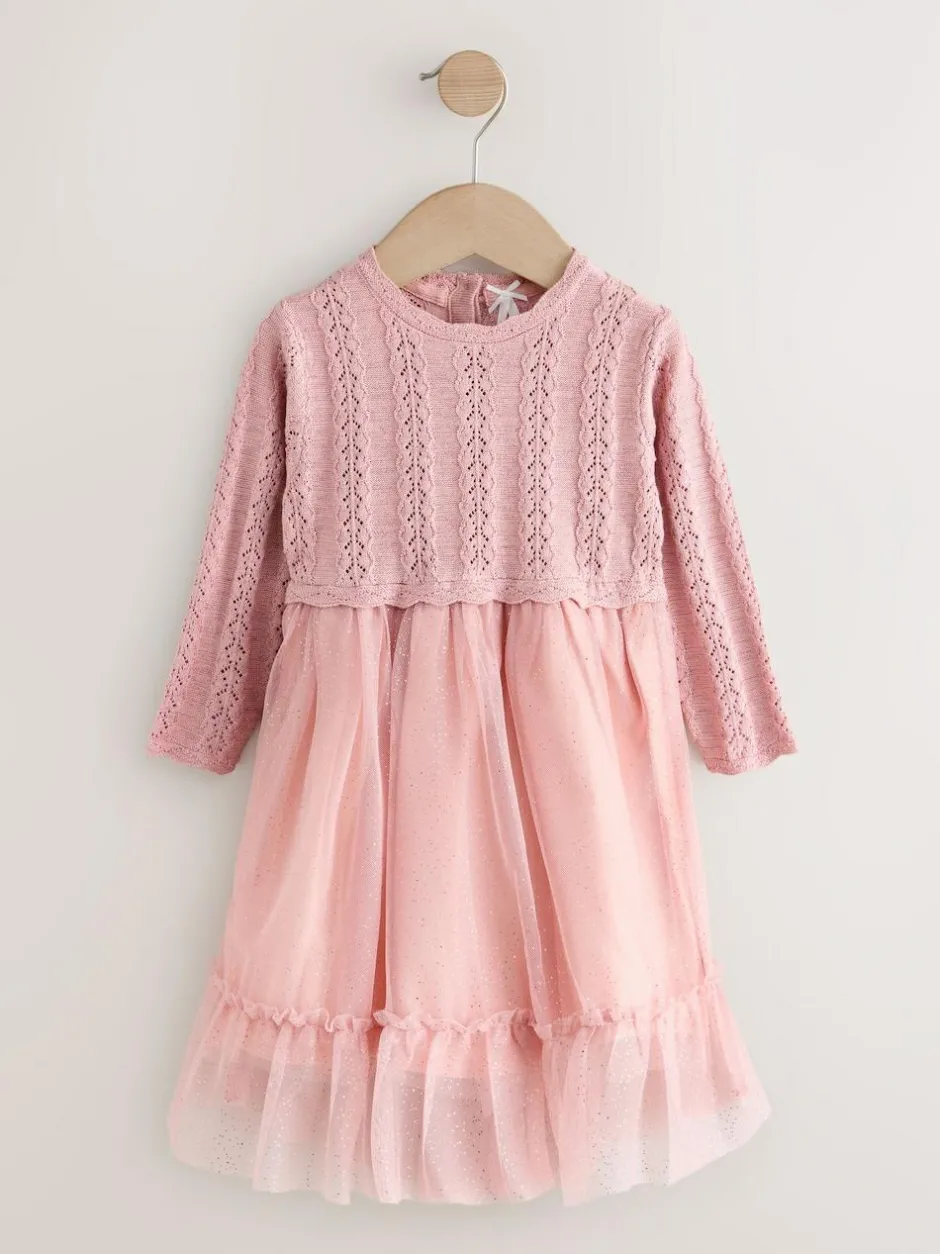 Next Knitted Occasion Dress (3mths-10yrs) Pink Hot