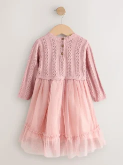 Next Knitted Occasion Dress (3mths-10yrs) Pink Hot
