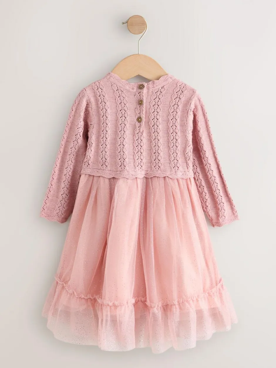 Next Knitted Occasion Dress (3mths-10yrs) Pink Hot