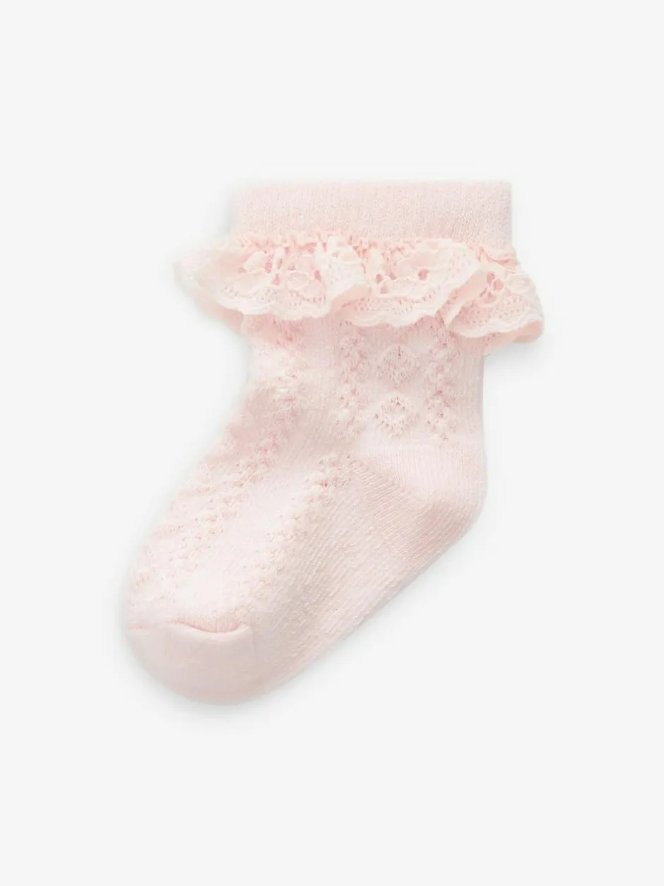 Next Lace Baby Socks 3 Pack Pink Hot