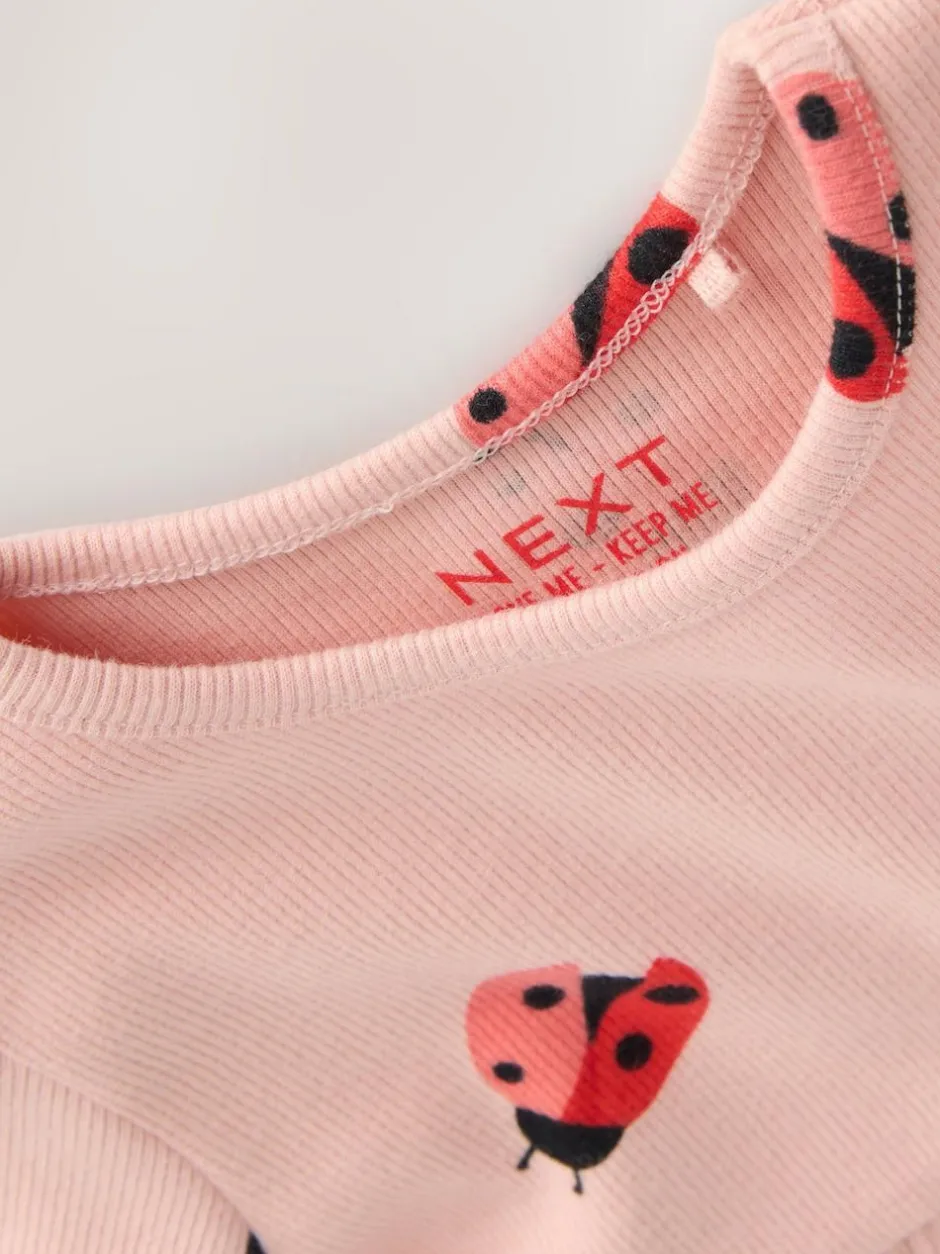 Next Pink Ladybird Long Sleeve Ribbed Dress (3mths-7yrs) Outlet