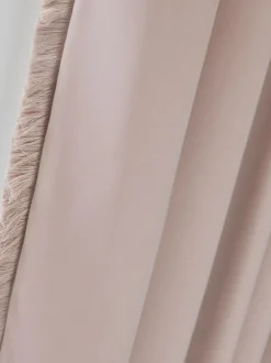 Next Pink Light Rose Matte Velvet Fringe Blackout/Thermal Eyelet Curtains New