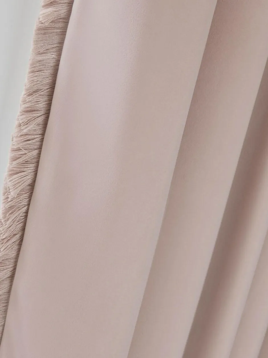 Next Pink Light Rose Matte Velvet Fringe Blackout/Thermal Eyelet Curtains New