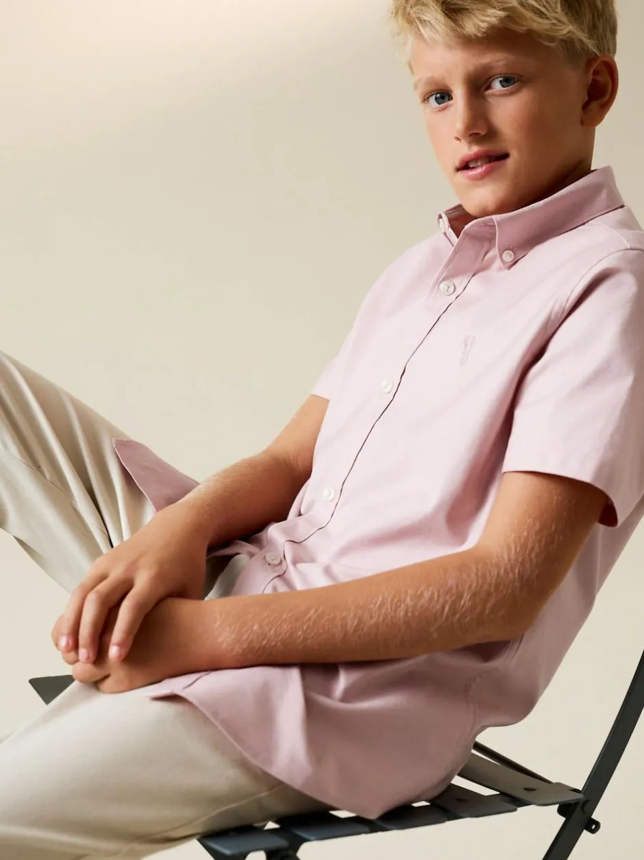 Next Pink Logo Short Sleeve Cotton Rich Oxford Shirt (3-16yrs) Sale