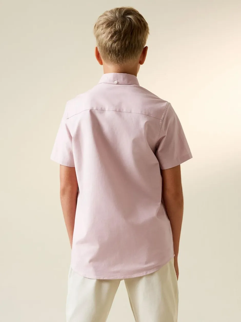 Next Pink Logo Short Sleeve Cotton Rich Oxford Shirt (3-16yrs) Sale