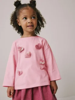 Next Long Sleeve Mesh Heart Appliqué Top (3mths-7yrs) Pink Discount
