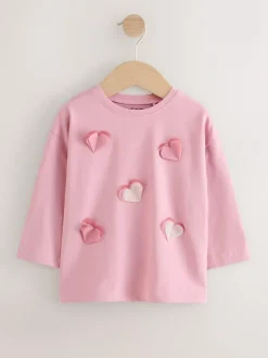 Next Long Sleeve Mesh Heart Appliqué Top (3mths-7yrs) Pink Discount