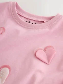 Next Long Sleeve Mesh Heart Appliqué Top (3mths-7yrs) Pink Discount