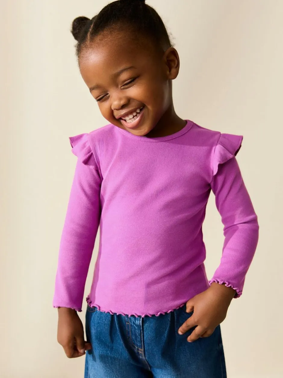 Next Long Sleeve Ribbed Frill Top (3mths-7yrs) Pink Discount