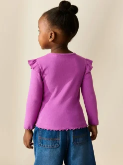 Next Long Sleeve Ribbed Frill Top (3mths-7yrs) Pink Discount