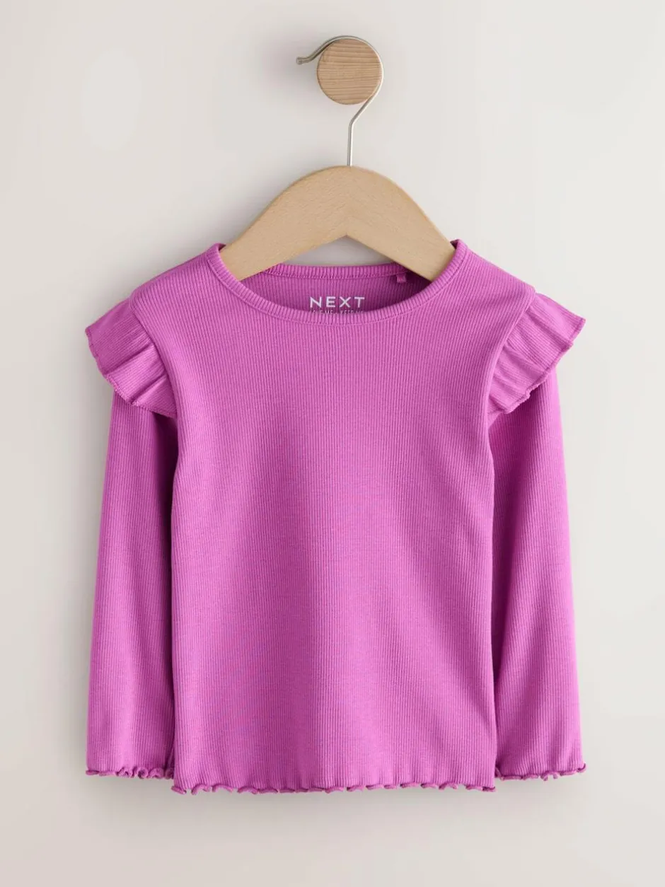 Next Long Sleeve Ribbed Frill Top (3mths-7yrs) Pink Discount