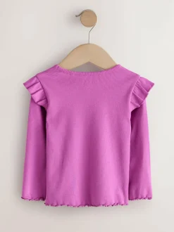 Next Long Sleeve Ribbed Frill Top (3mths-7yrs) Pink Discount