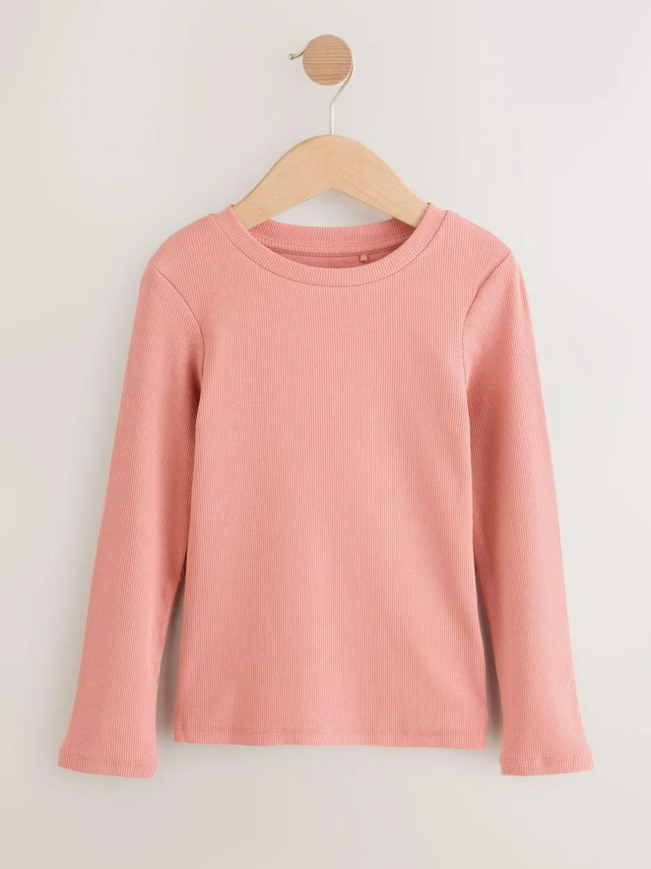 Next Pink Long Sleeve Ribbed Top (3-16yrs)