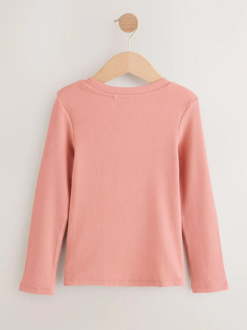 Next Pink Long Sleeve Ribbed Top (3-16yrs)