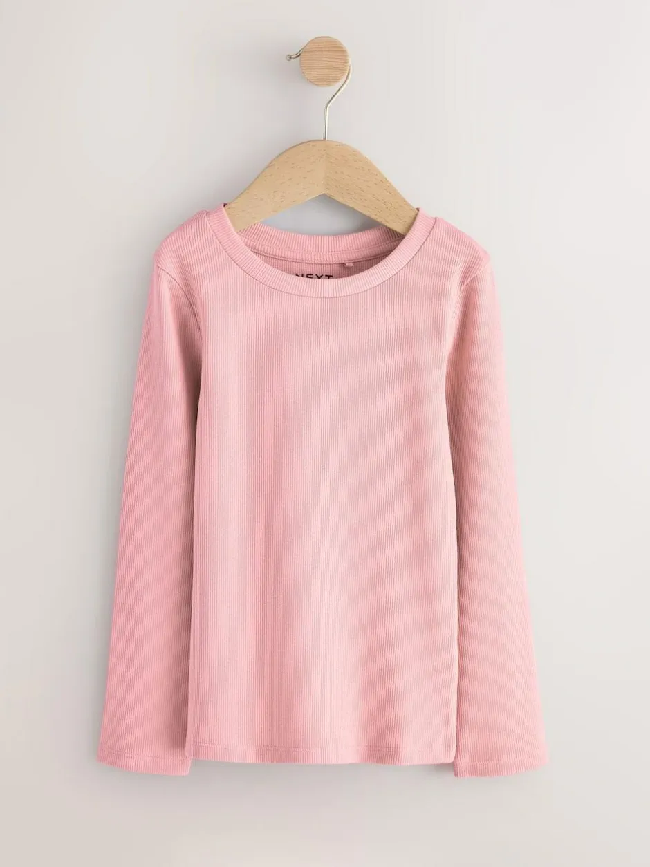 Next Pink Long Sleeve Ribbed Tops 3 Pack (3-16yrs) Online