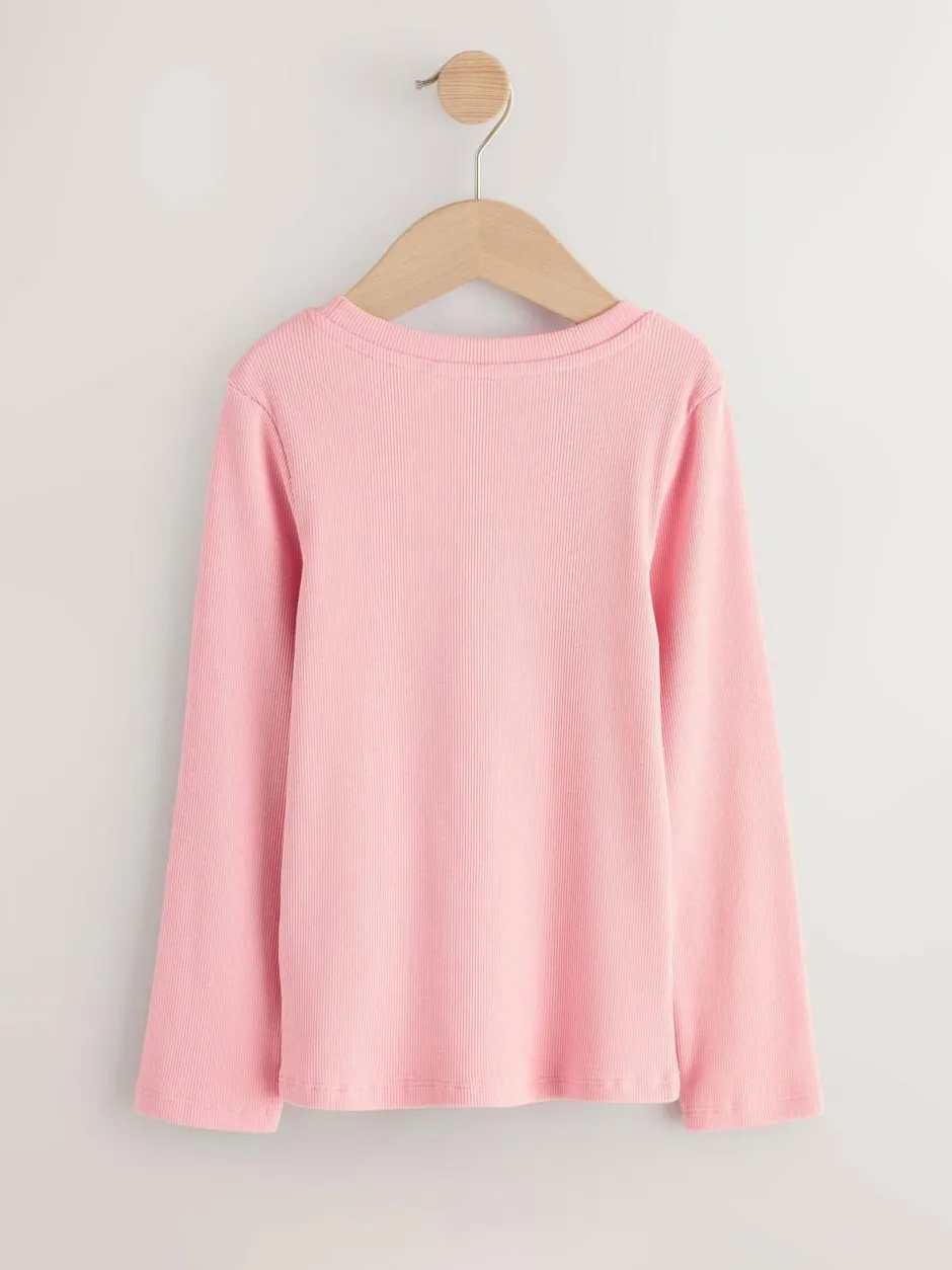 Next Pink Long Sleeve Ribbed Tops 3 Pack (3-16yrs) Online