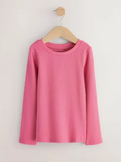 Next Pink Long Sleeve Ribbed Tops 3 Pack (3-16yrs) Online