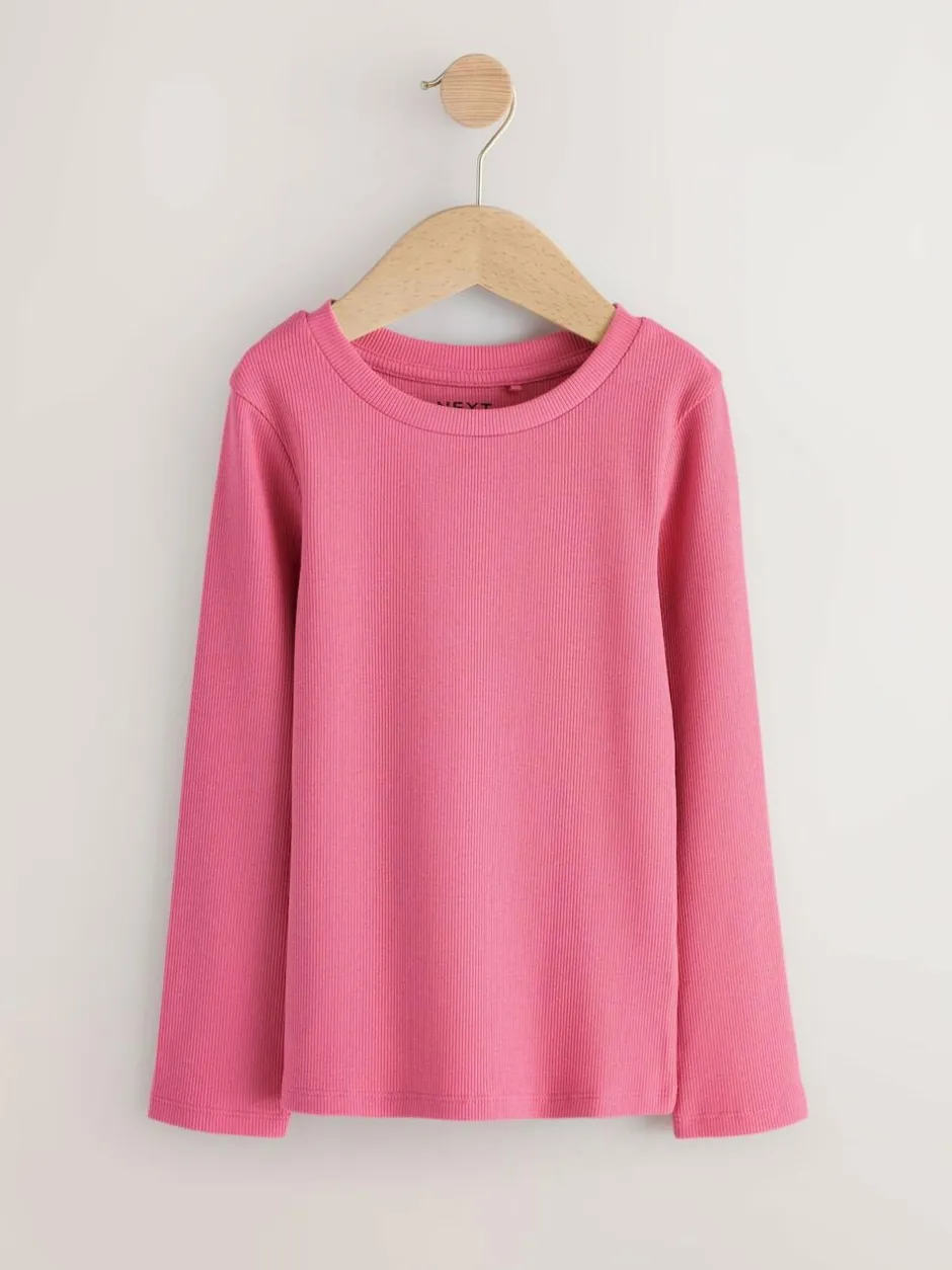 Next Pink Long Sleeve Ribbed Tops 3 Pack (3-16yrs) Online