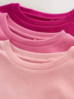 Next Pink Long Sleeve Ribbed Tops 3 Pack (3-16yrs) Online