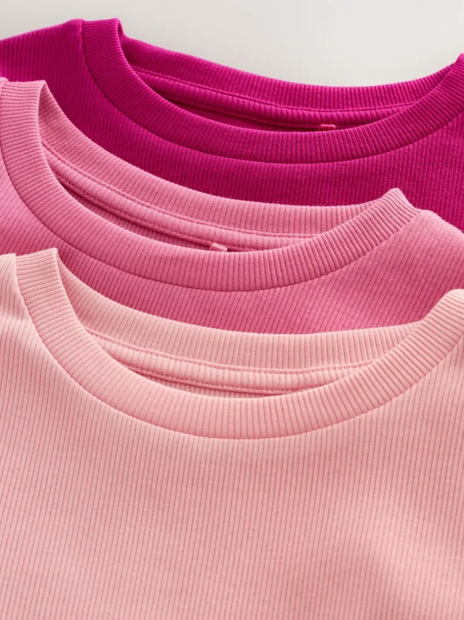 Next Pink Long Sleeve Ribbed Tops 3 Pack (3-16yrs) Online