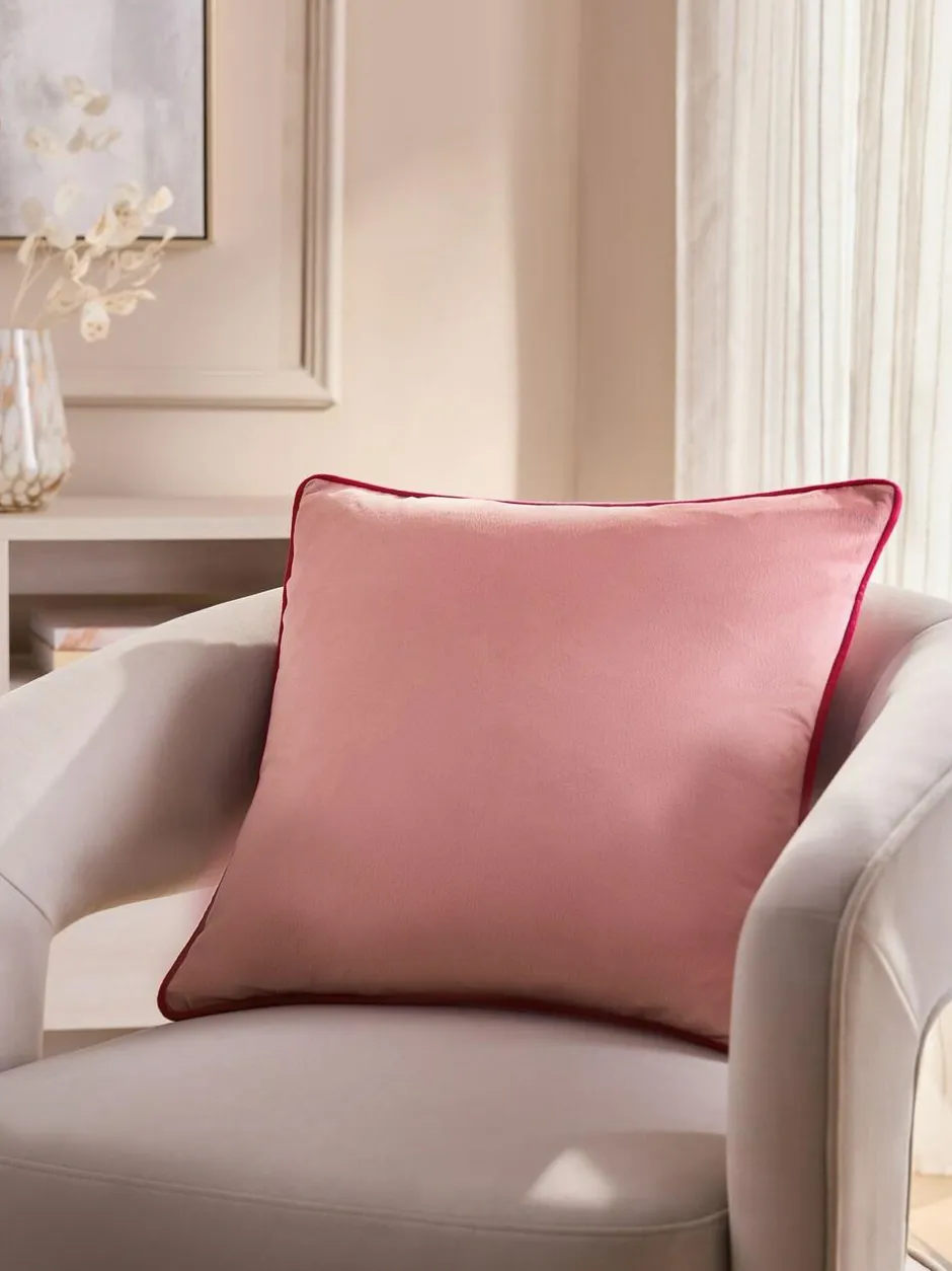 Next Pink Matte Velvet Contrast Pipe 50 x 50cm Cushion Sale