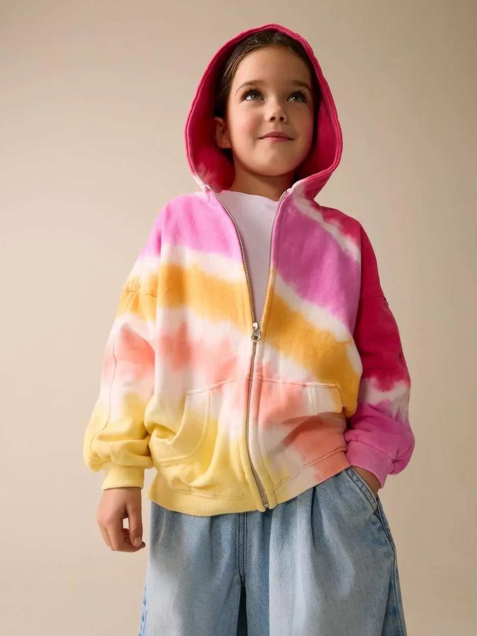 Next Pink Multi Tie Dye Zip Through Hoodie (3-16yrs) Outlet
