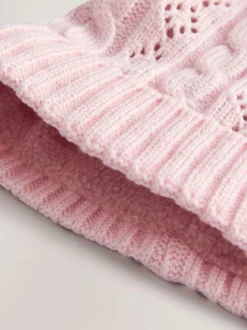 Next Pointelle Cable Knitted Pom Hat (0mths-2yrs) Pink Sale