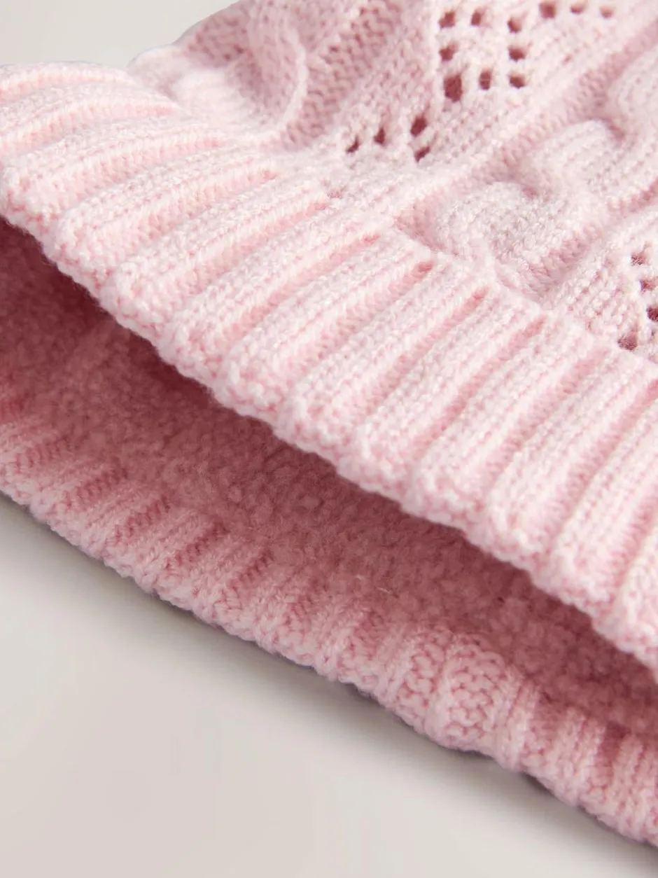 Next Pointelle Cable Knitted Pom Hat (0mths-2yrs) Pink Sale