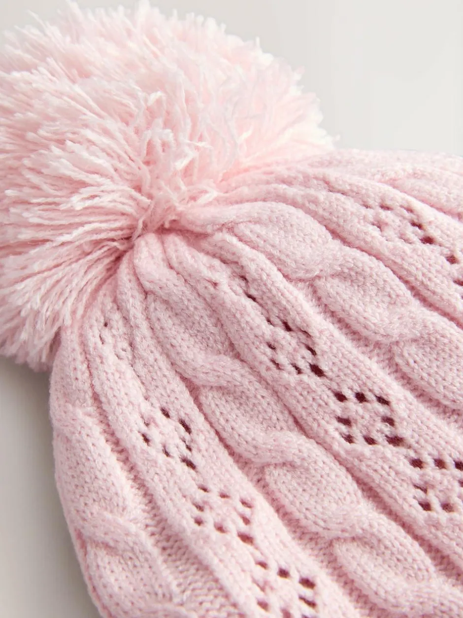 Next Pointelle Cable Knitted Pom Hat (0mths-2yrs) Pink Sale