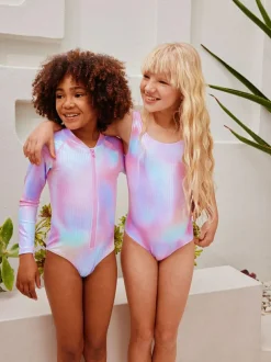 Next Scoop Neck Swimsuit (3-16yrs) Pink Rainbow Foil Sequin New