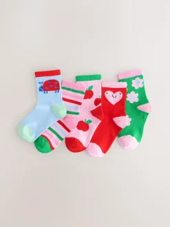 Next Pink Red and Green Cotton Rich Charcter Ankle Socks 5 Pack Clearance