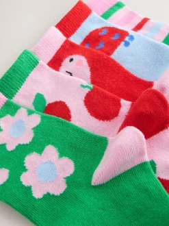 Next Pink Red and Green Cotton Rich Charcter Ankle Socks 5 Pack Clearance