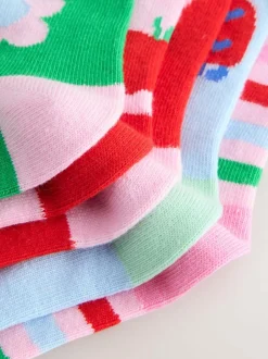 Next Pink Red and Green Cotton Rich Charcter Ankle Socks 5 Pack Clearance
