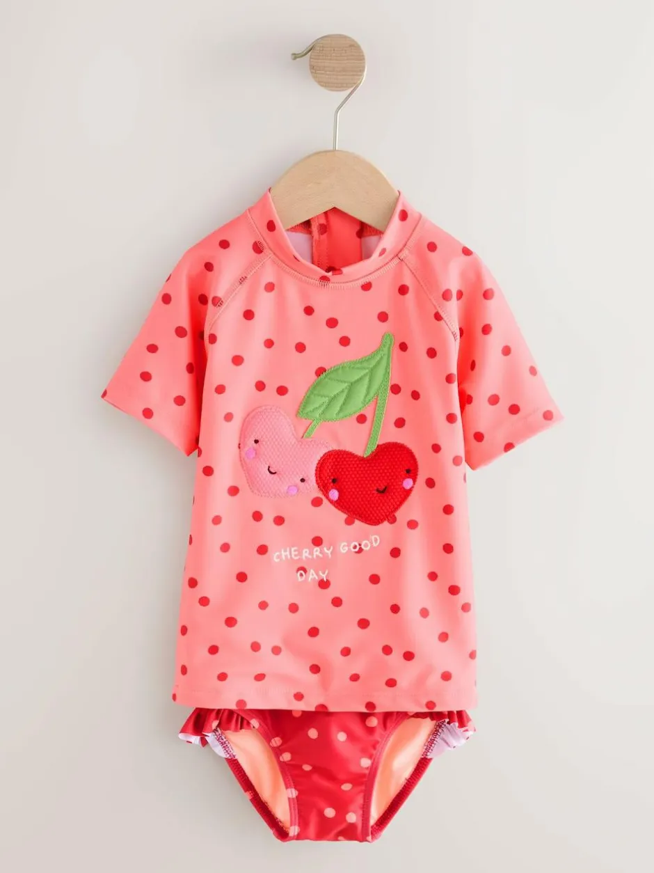 Next Short Sleeved Sunsafe Swim Set (3mths-10yrs) Pink/ Red Cherry Best